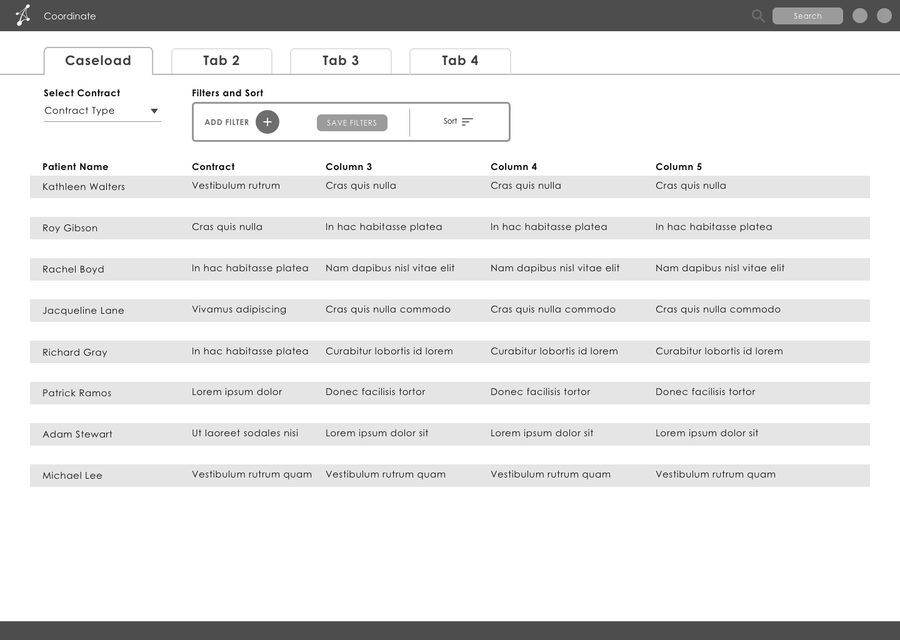 naviHealth caseload dashboard wireframe
