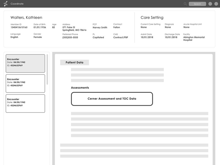 naviHealth patient page wireframe