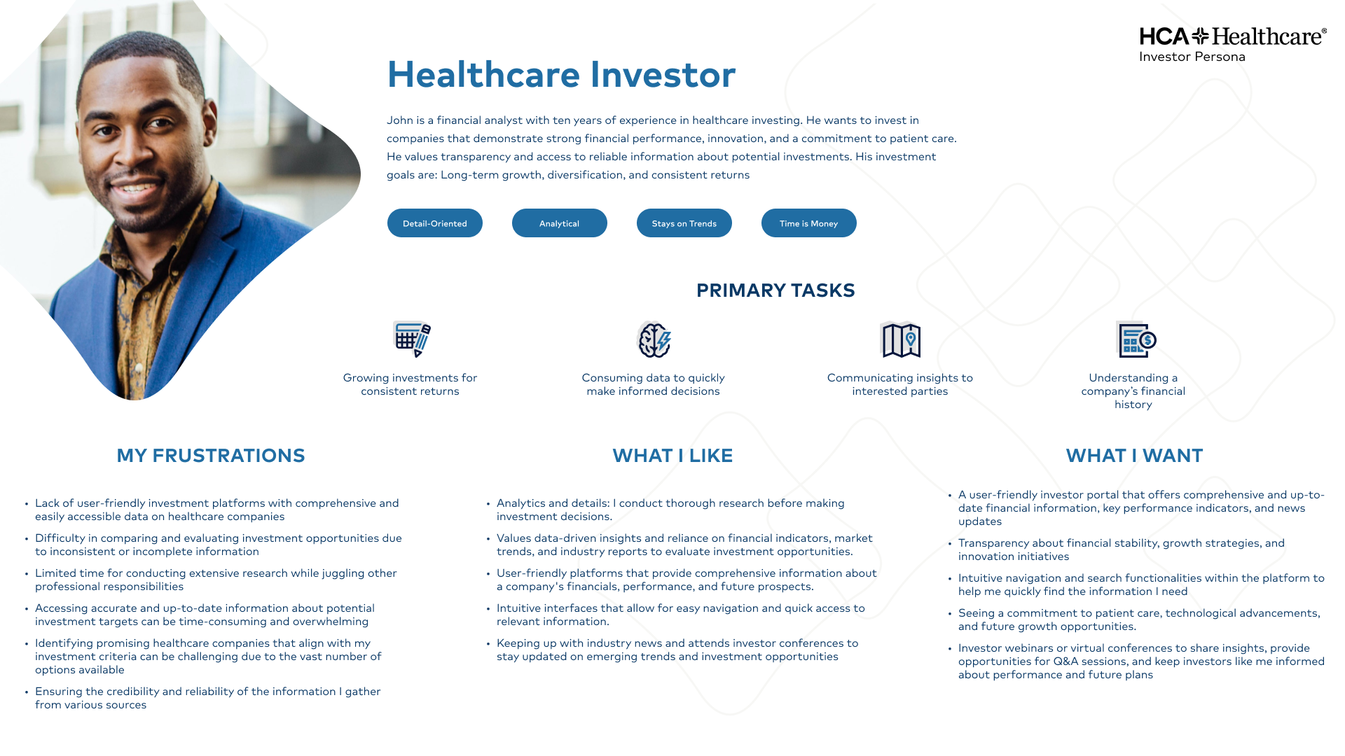 HCA healthcare investor persona — John