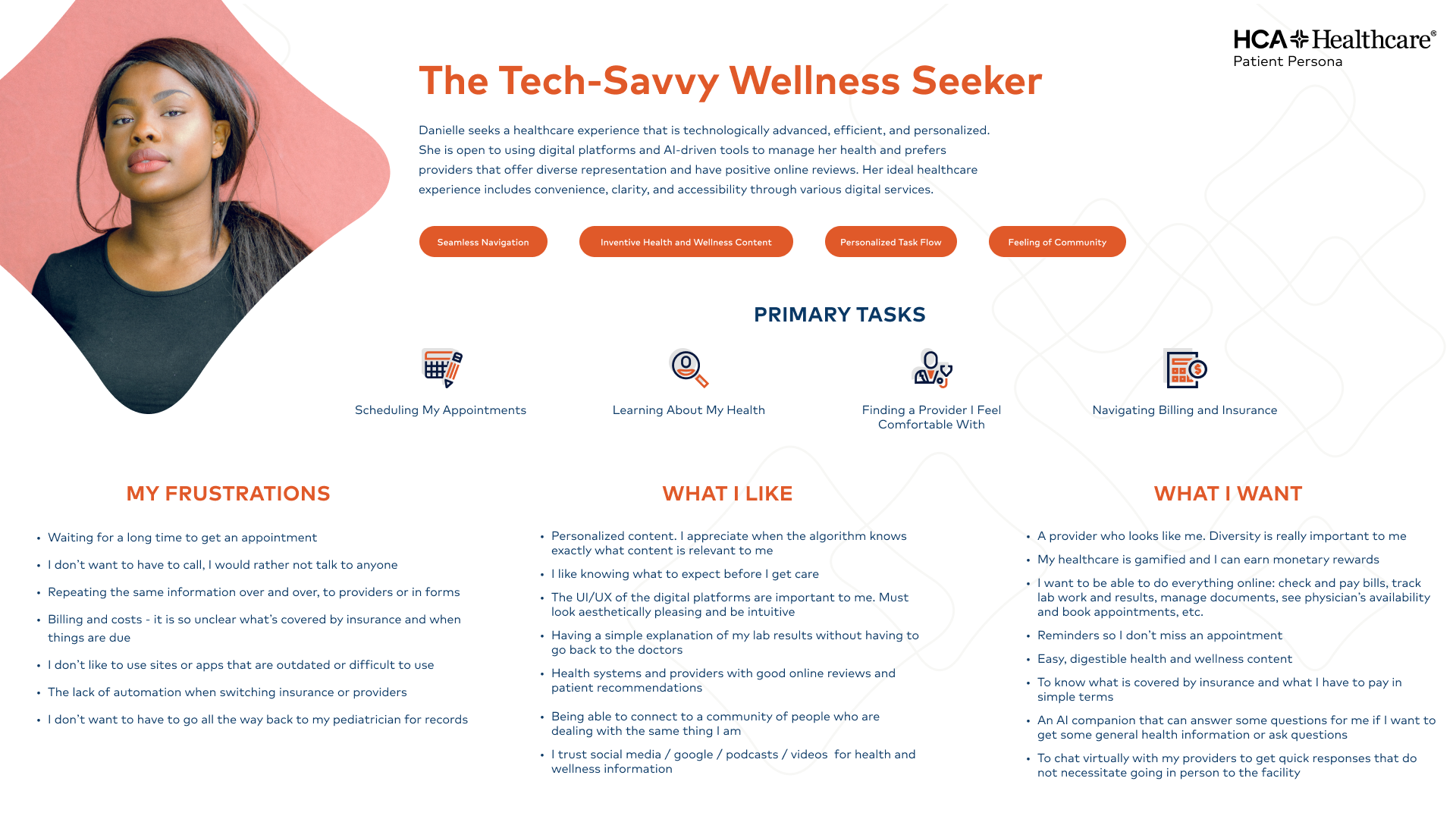 HCA tech-savvy wellness seeker patient persona — Danielle