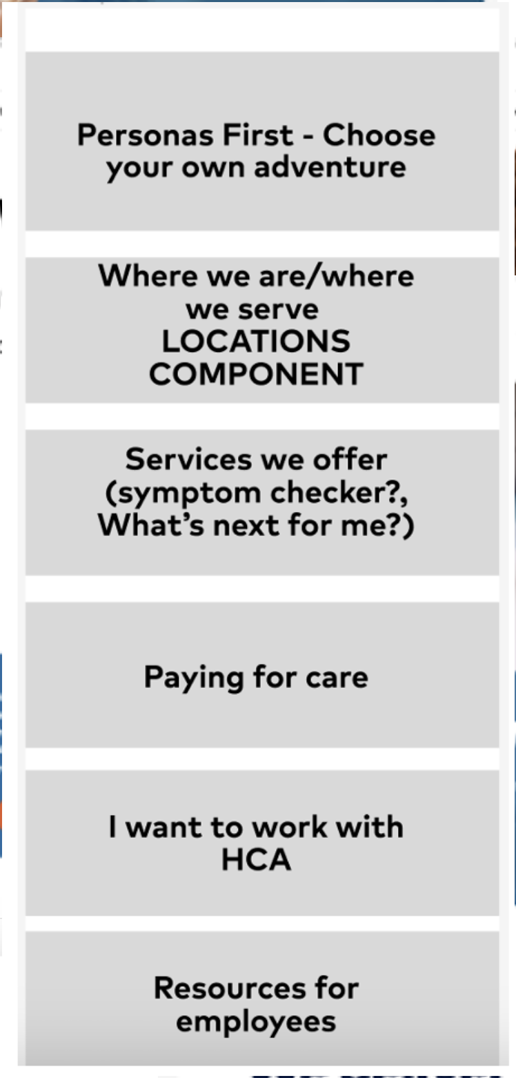 HCA design direction 2, low-fidelity wireframe