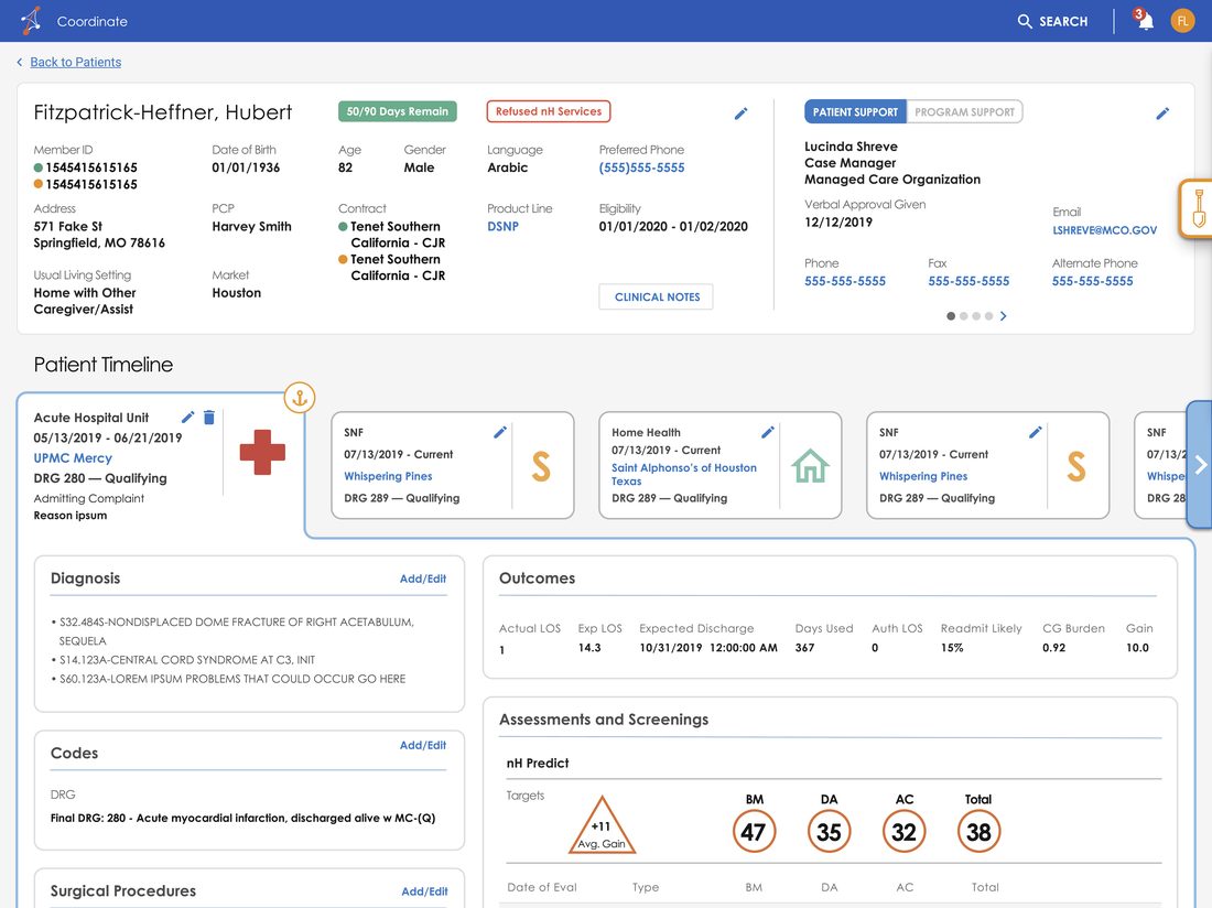 naviHealth redesigned Coordinate patient page