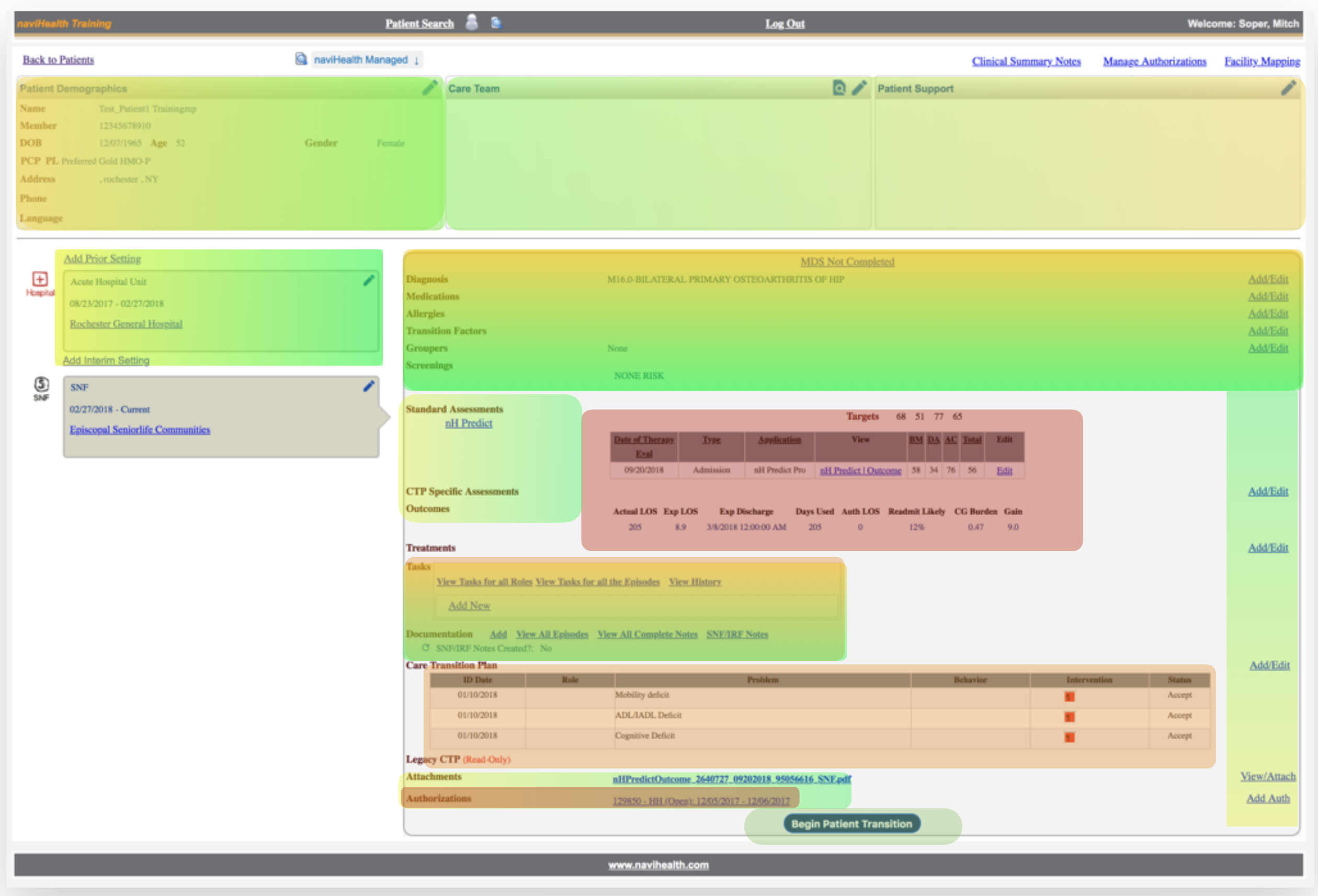 naviHealth eye tracking heatmap and information architecture analysis over the legacy interface