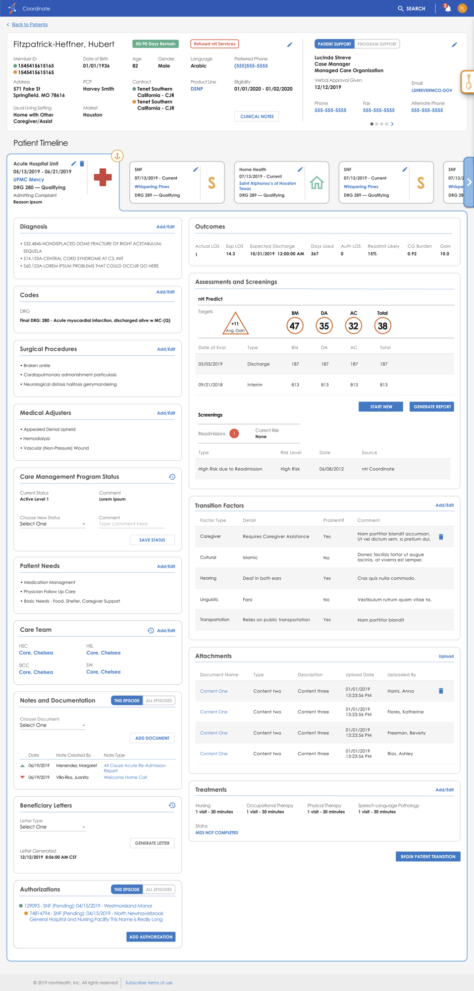 Full redesigned naviHealth Coordinate patient page